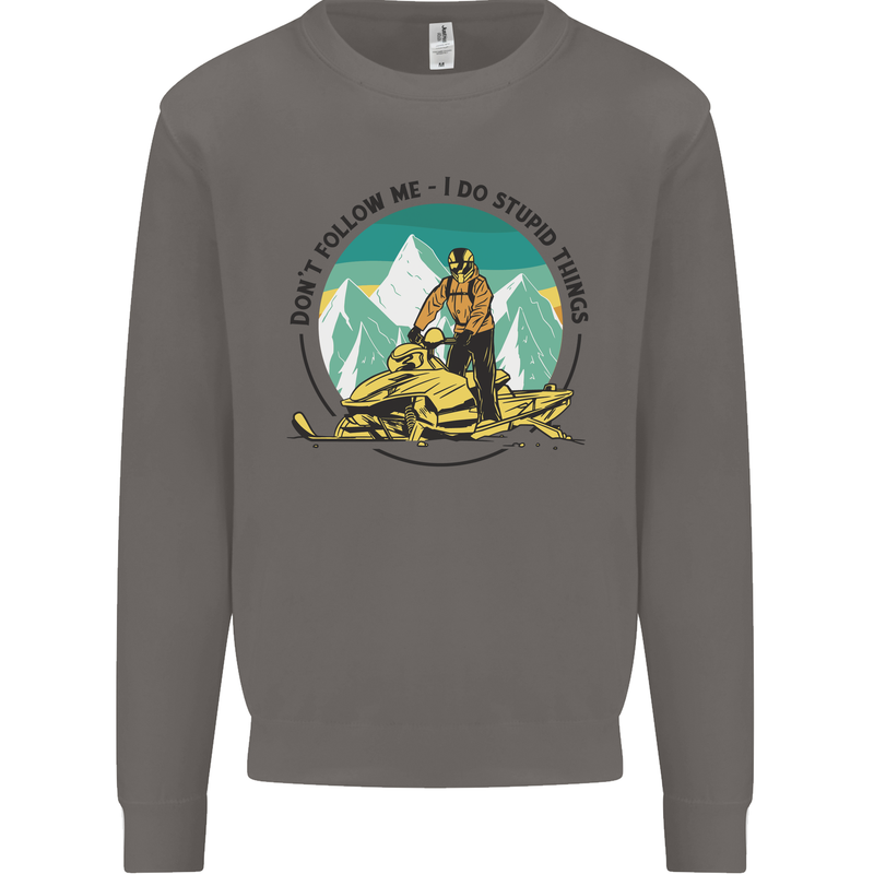 Snowmobile Dont Follow Me Funny Mens Sweatshirt Jumper Charcoal