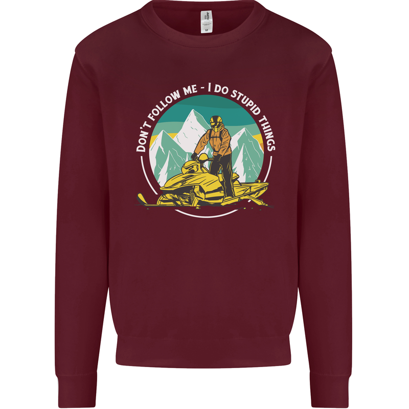 Snowmobile Dont Follow Me Funny Mens Sweatshirt Jumper Maroon