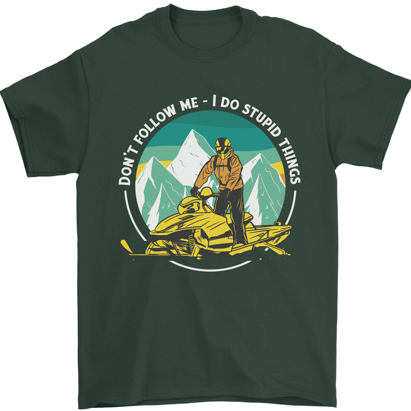 Snowmobile Dont Follow Me Funny Mens T-Shirt 100% Cotton Forest Green