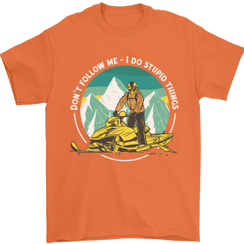 Snowmobile Dont Follow Me Funny Mens T-Shirt 100% Cotton Orange