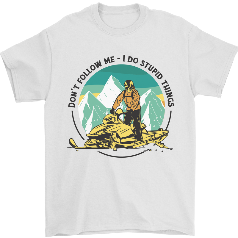 Snowmobile Dont Follow Me Funny Mens T-Shirt 100% Cotton White