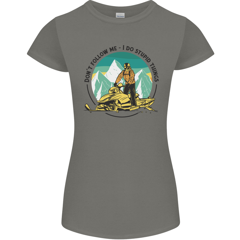 Snowmobile Dont Follow Me Funny Womens Petite Cut T-Shirt Charcoal