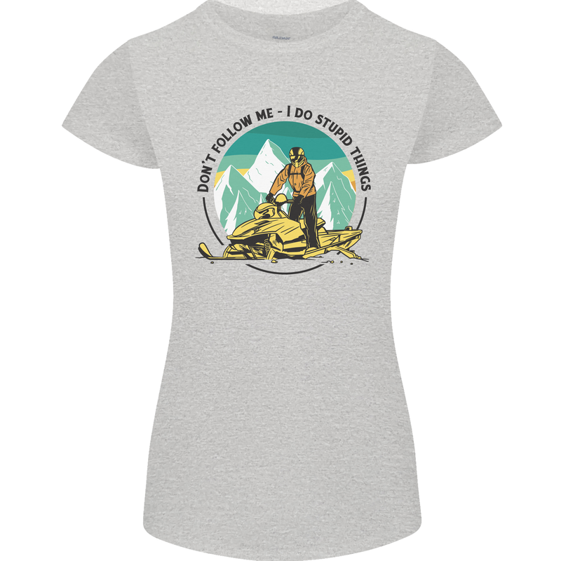 Snowmobile Dont Follow Me Funny Womens Petite Cut T-Shirt Sports Grey