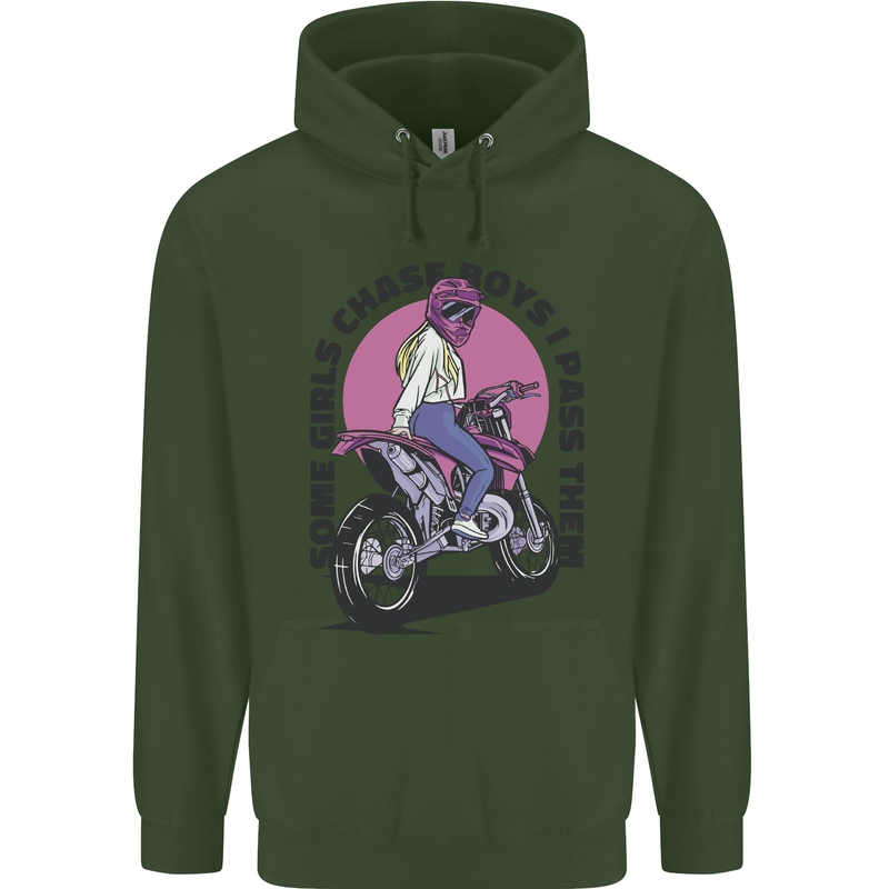 Some Girls Chase Funny Biker Motorcycle Mens 80% Cotton Hoodie Forest Green