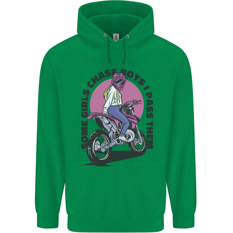 Some Girls Chase Funny Biker Motorcycle Mens 80% Cotton Hoodie Irish Green