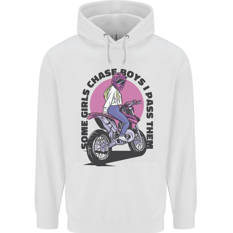 Some Girls Chase Funny Biker Motorcycle Mens 80% Cotton Hoodie White