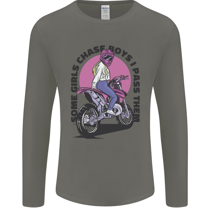 Some Girls Chase Funny Biker Motorcycle Mens Long Sleeve T-Shirt Charcoal