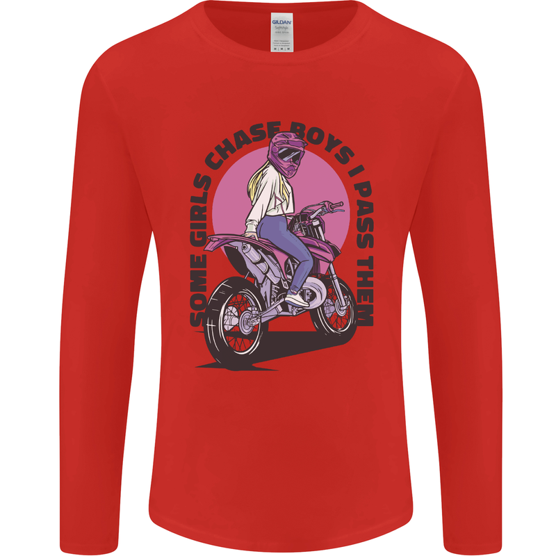 Some Girls Chase Funny Biker Motorcycle Mens Long Sleeve T-Shirt Red