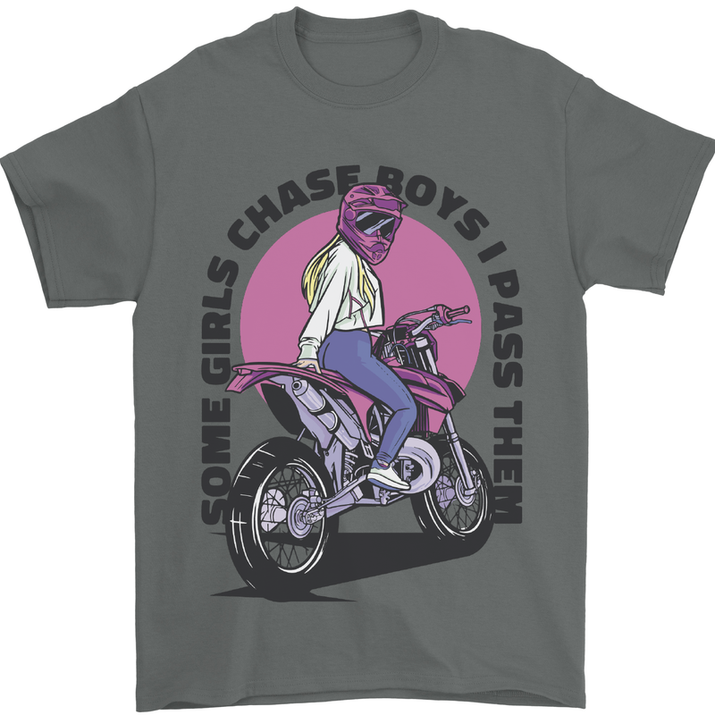 Some Girls Chase Funny Biker Motorcycle Mens T-Shirt Cotton Gildan Charcoal