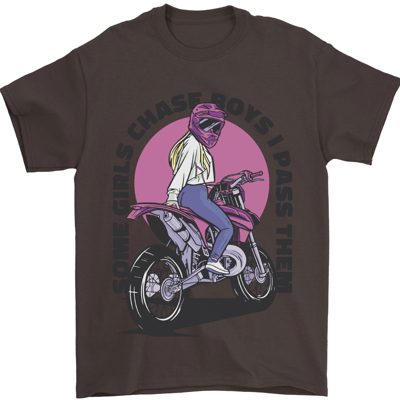 Some Girls Chase Funny Biker Motorcycle Mens T-Shirt Cotton Gildan Dark Chocolate