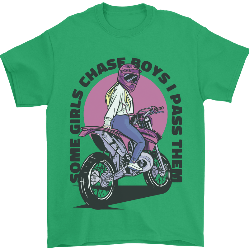Some Girls Chase Funny Biker Motorcycle Mens T-Shirt Cotton Gildan Irish Green
