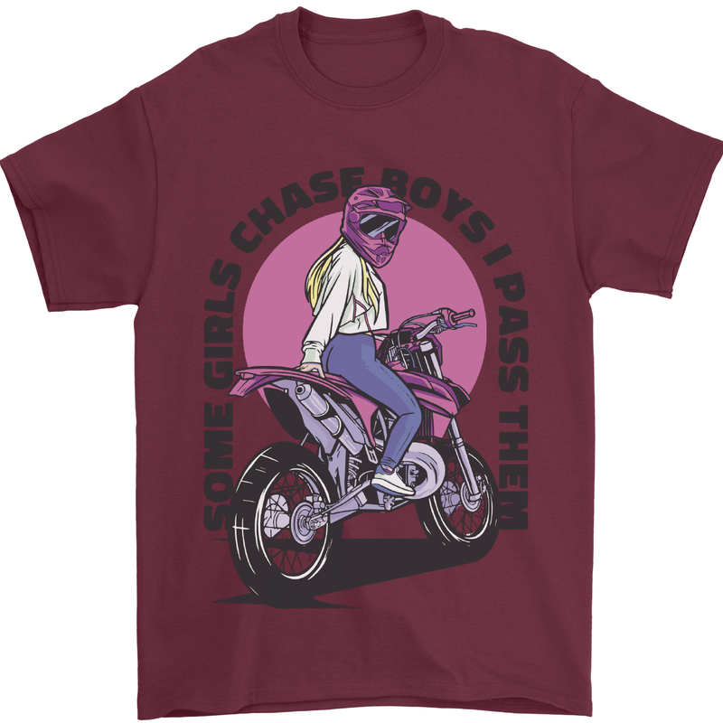 Some Girls Chase Funny Biker Motorcycle Mens T-Shirt Cotton Gildan Maroon