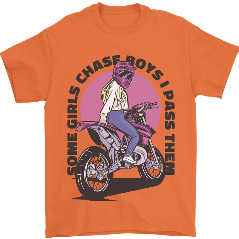 Some Girls Chase Funny Biker Motorcycle Mens T-Shirt Cotton Gildan Orange