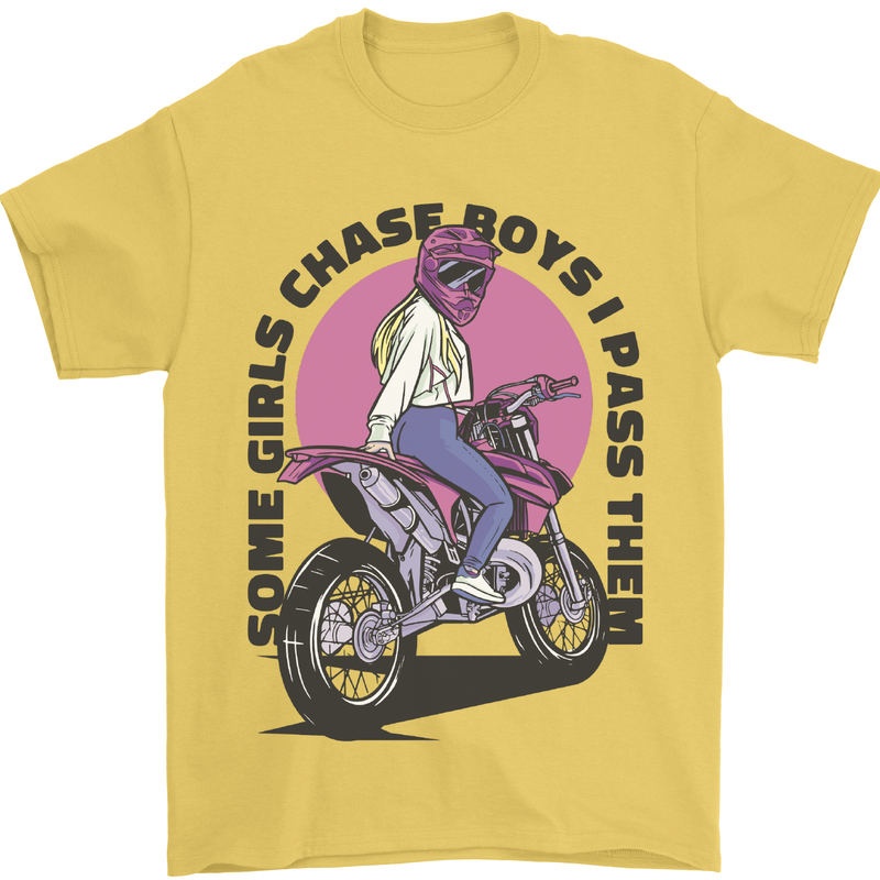Some Girls Chase Funny Biker Motorcycle Mens T-Shirt Cotton Gildan Yellow