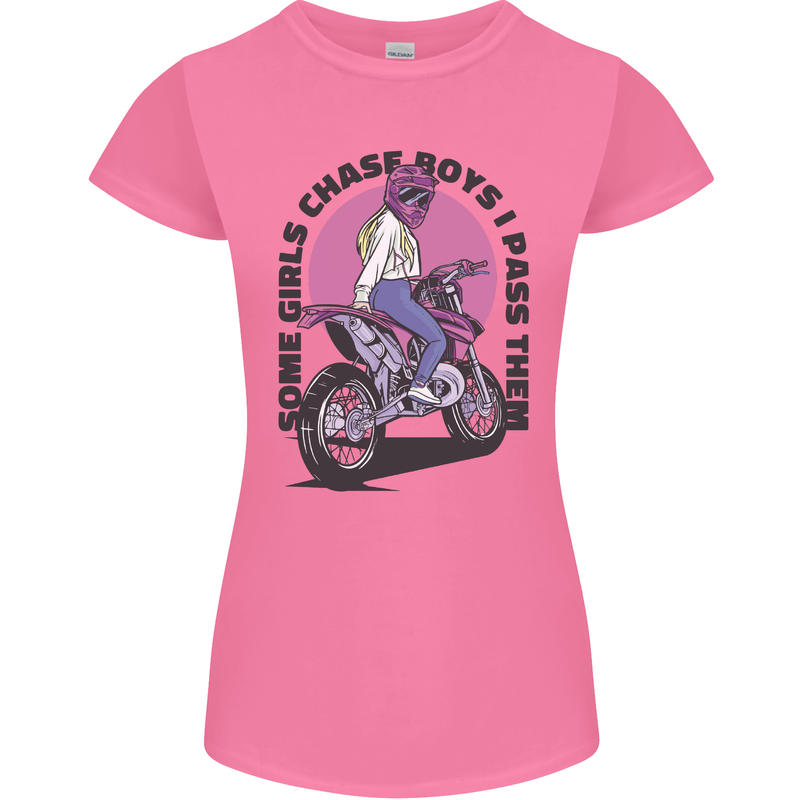 Some Girls Chase Funny Biker Motorcycle Womens Petite Cut T-Shirt Azalea