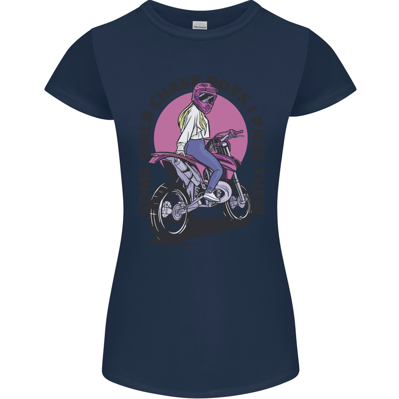 Some Girls Chase Funny Biker Motorcycle Womens Petite Cut T-Shirt Navy Blue