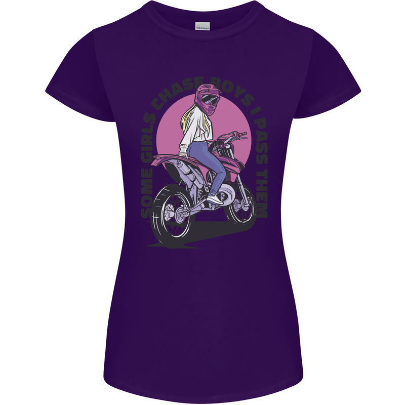 Some Girls Chase Funny Biker Motorcycle Womens Petite Cut T-Shirt Purple