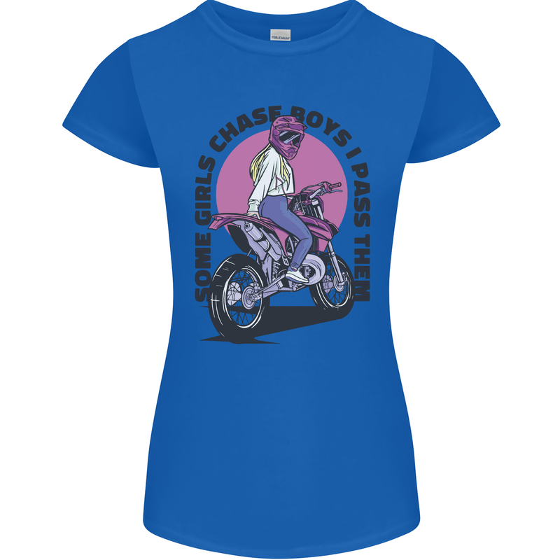 Some Girls Chase Funny Biker Motorcycle Womens Petite Cut T-Shirt Royal Blue