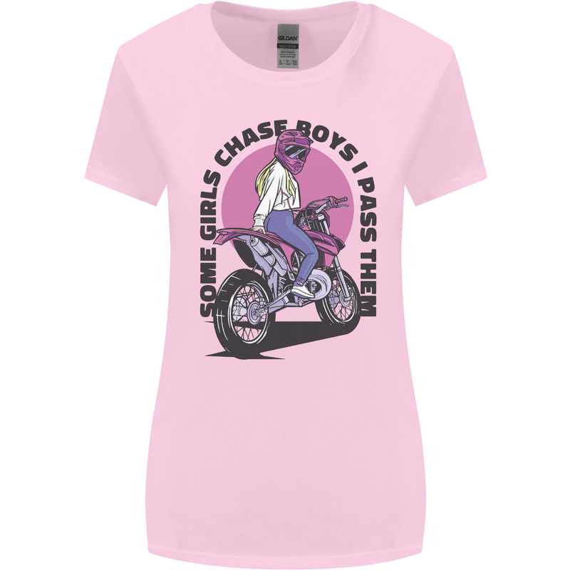 Some Girls Chase Funny Biker Motorcycle Womens Wider Cut T-Shirt Light Pink