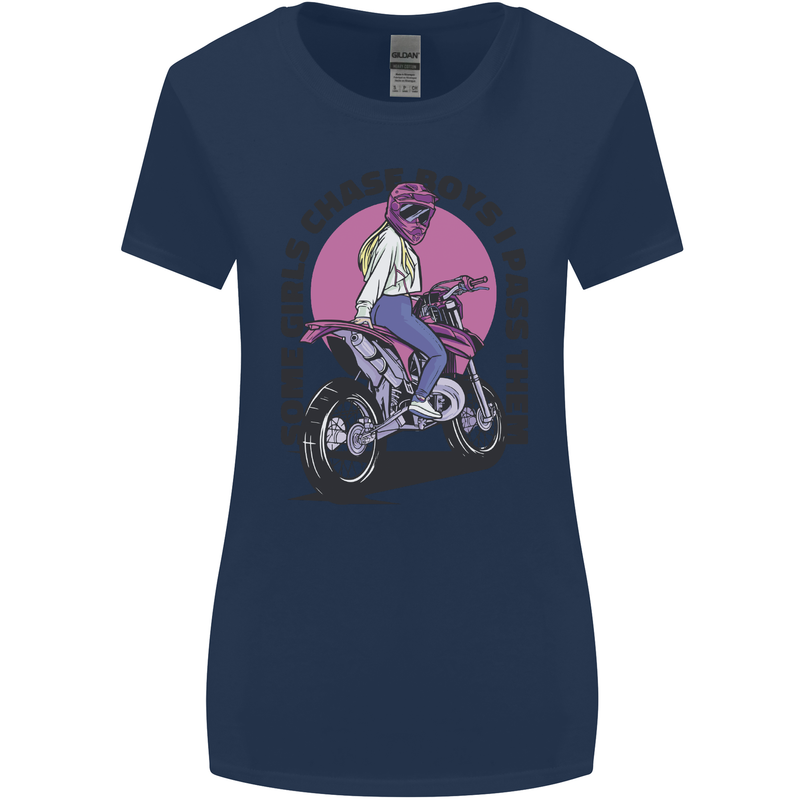 Some Girls Chase Funny Biker Motorcycle Womens Wider Cut T-Shirt Navy Blue