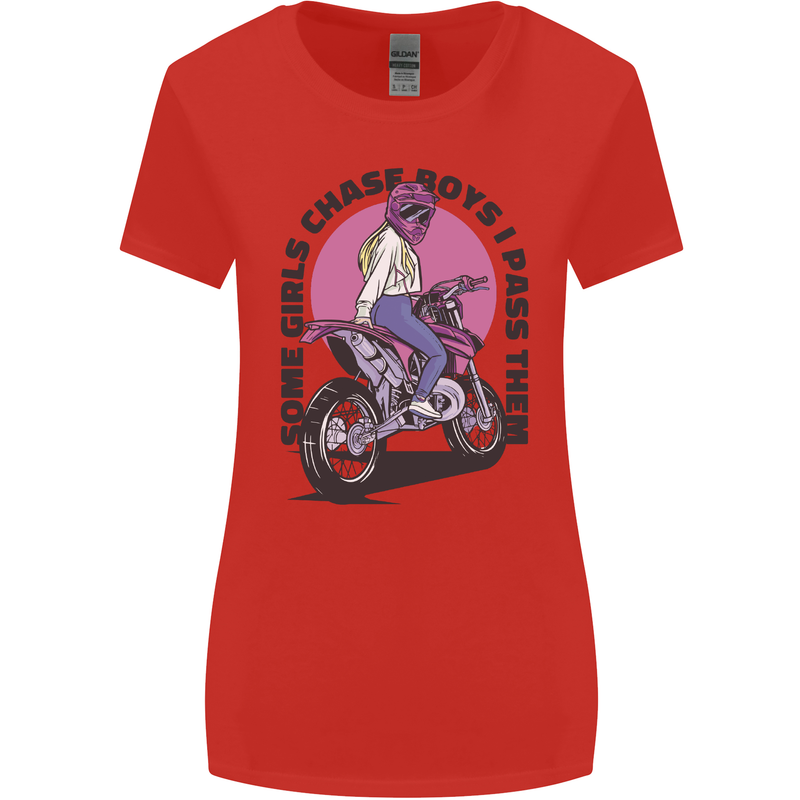 Some Girls Chase Funny Biker Motorcycle Womens Wider Cut T-Shirt Red