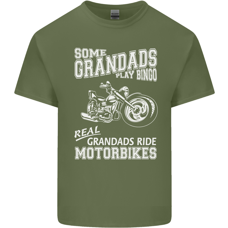Some Grandad's Play Bingo Real Grandads Ride Motorbikes Mens Cotton T-Shirt Tee Top Military Green