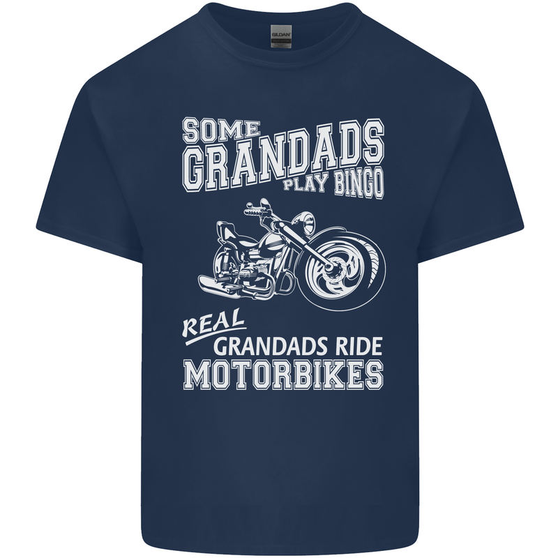 Some Grandad's Play Bingo Real Grandads Ride Motorbikes Mens Cotton T-Shirt Tee Top Navy Blue