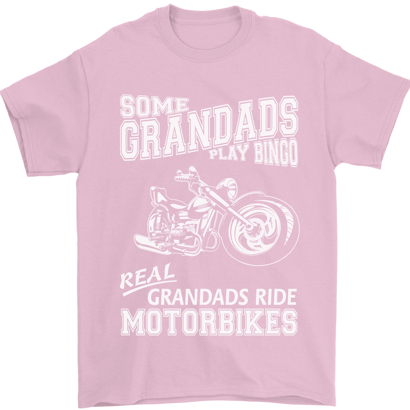 Some Grandad's Play Bingo Real Grandads Ride Motorbikes Mens T-Shirt Cotton Gildan Light Pink