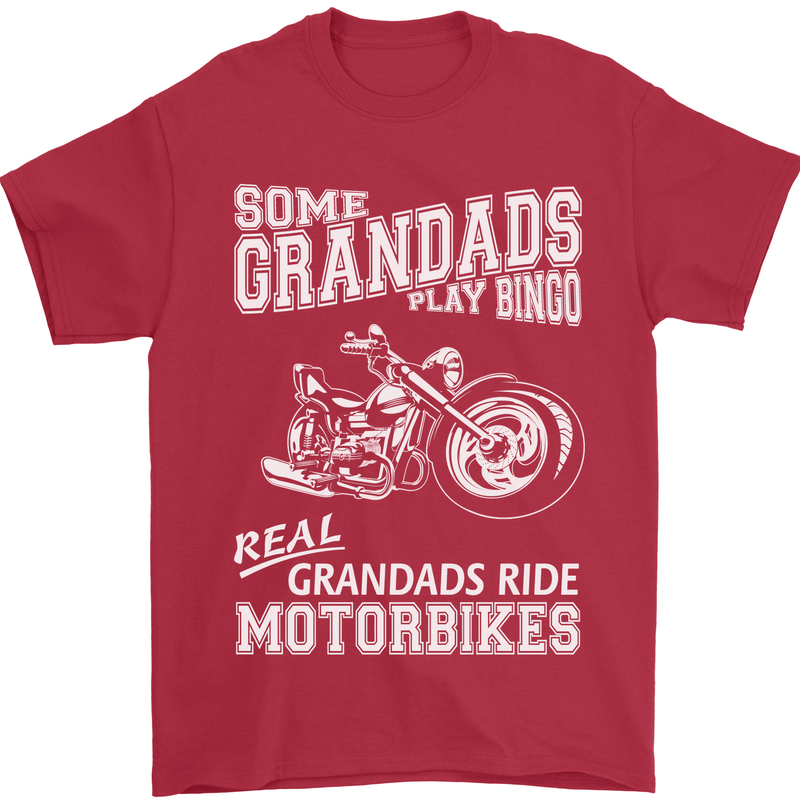 Some Grandad's Play Bingo Real Grandads Ride Motorbikes Mens T-Shirt Cotton Gildan Red