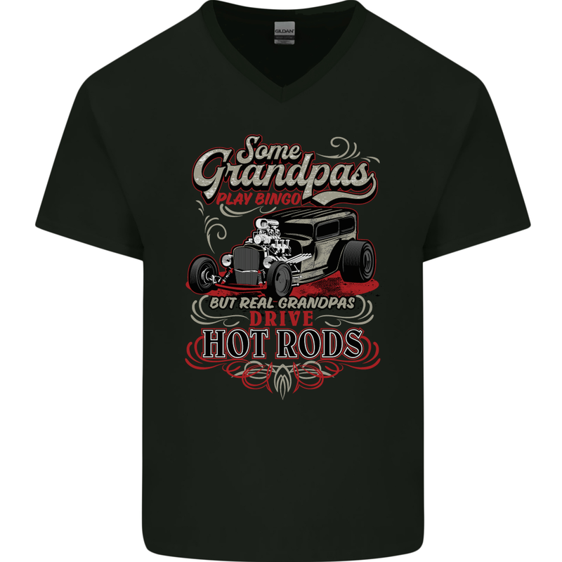 Some Grandpas Play Bingo Hot Rods Mens V-Neck Cotton T-Shirt Black
