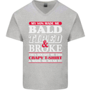 Son Made Me Bald Tired & Broke Father's Day Mens V-Neck Cotton T-Shirt Sports Grey