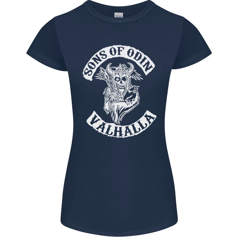 Son of Odin Valhalla Viking Norse Mythology Womens Petite Cut T-Shirt Navy Blue