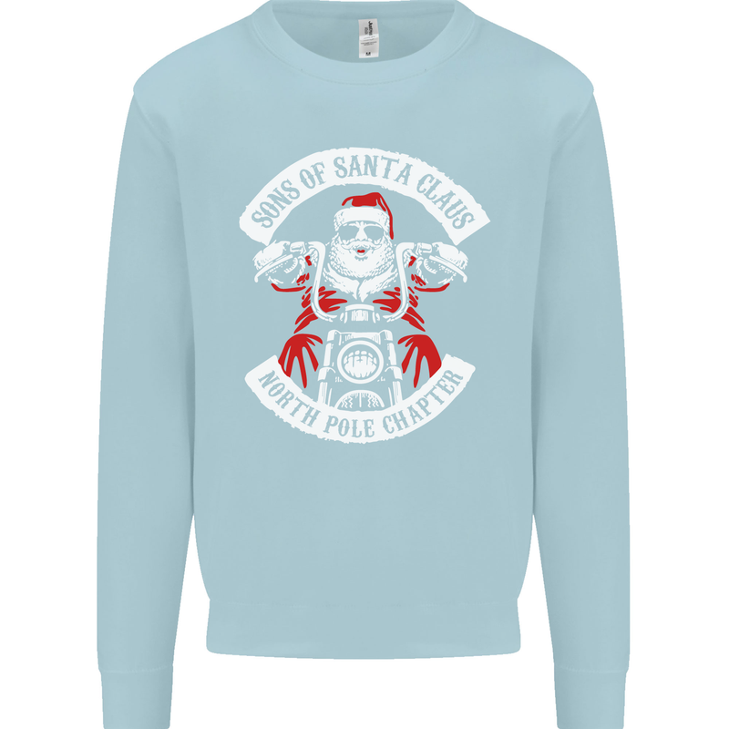 Sons of Santa Biker Motorcycle Christmas Kids Sweatshirt Jumper Light Blue