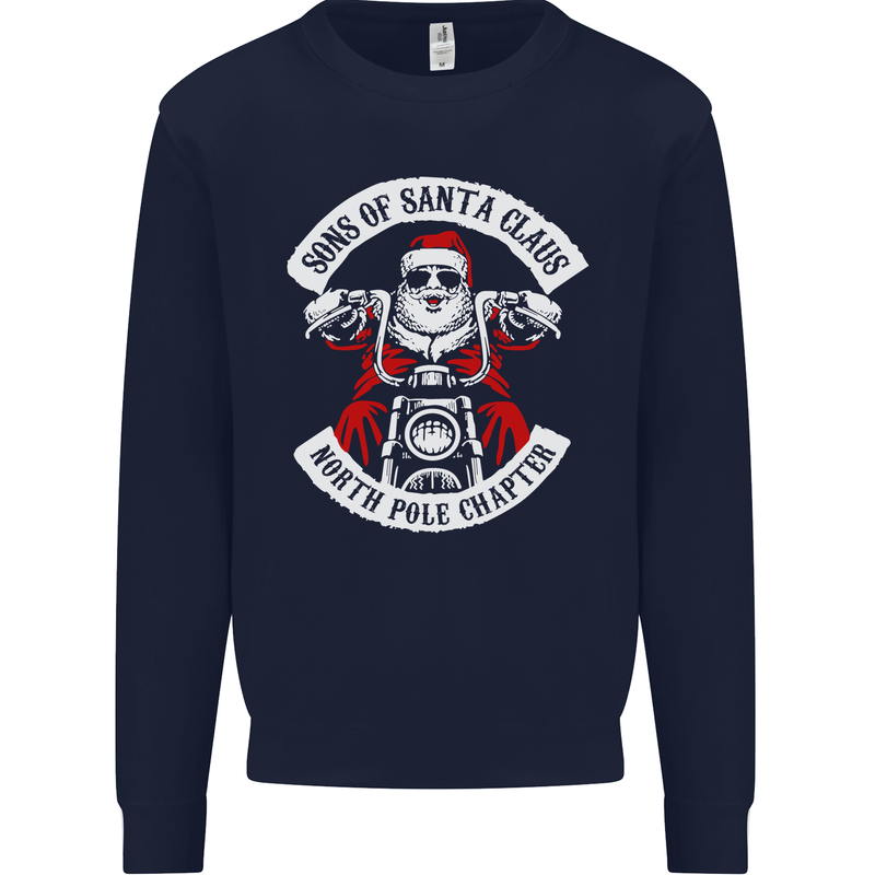 Sons of Santa Biker Motorcycle Christmas Kids Sweatshirt Jumper Navy Blue