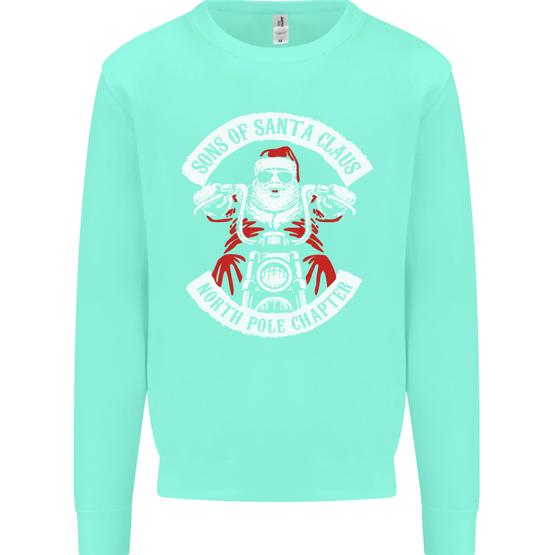 Sons of Santa Biker Motorcycle Christmas Kids Sweatshirt Jumper Peppermint