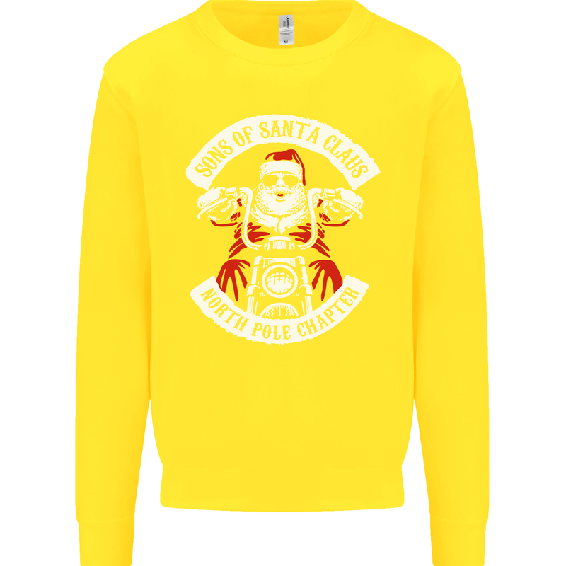 Sons of Santa Biker Motorcycle Christmas Kids Sweatshirt Jumper Yellow
