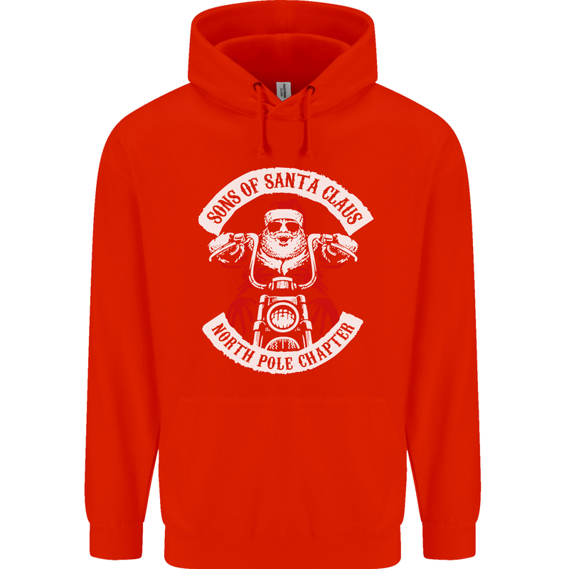 Sons of Santa Biker Motorcycle Christmas Mens 80% Cotton Hoodie Bright Red