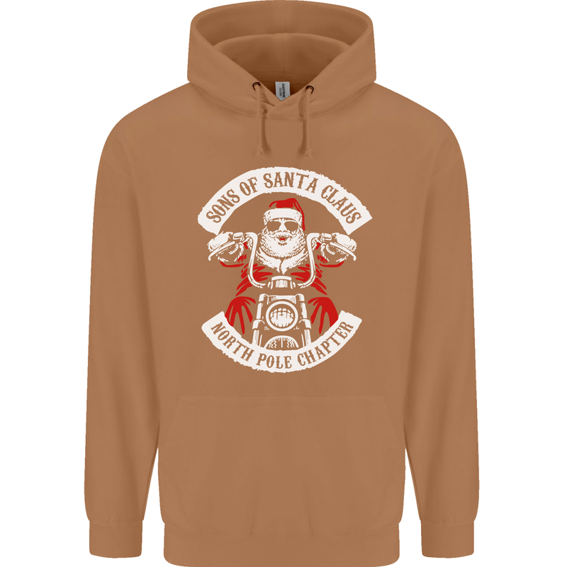 Sons of Santa Biker Motorcycle Christmas Mens 80% Cotton Hoodie Caramel Latte