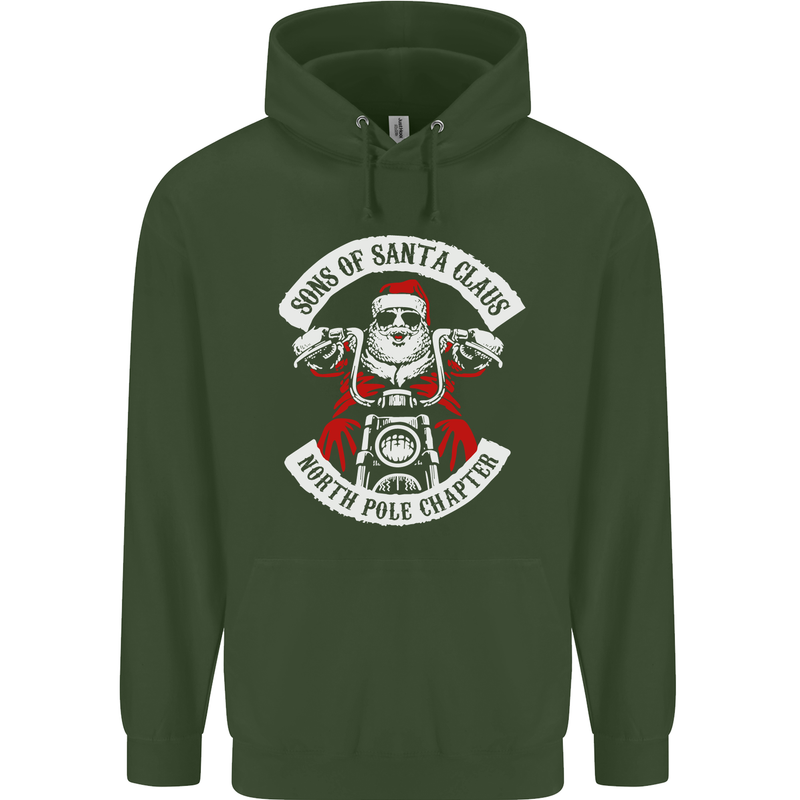 Sons of Santa Biker Motorcycle Christmas Mens 80% Cotton Hoodie Forest Green
