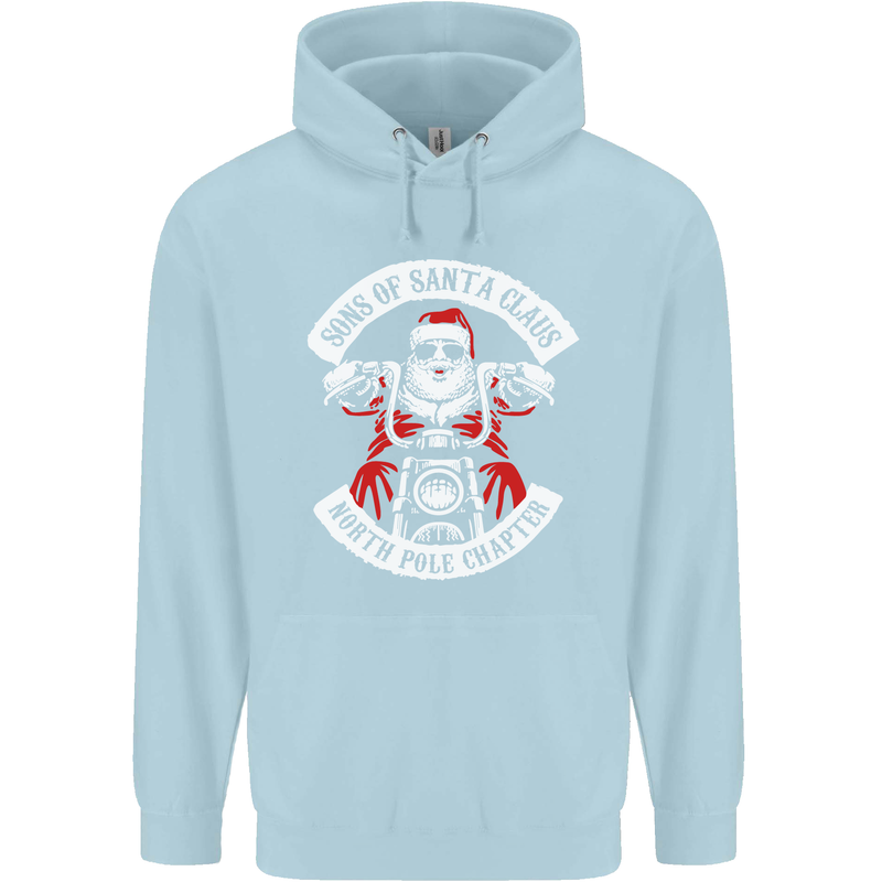 Sons of Santa Biker Motorcycle Christmas Mens 80% Cotton Hoodie Light Blue