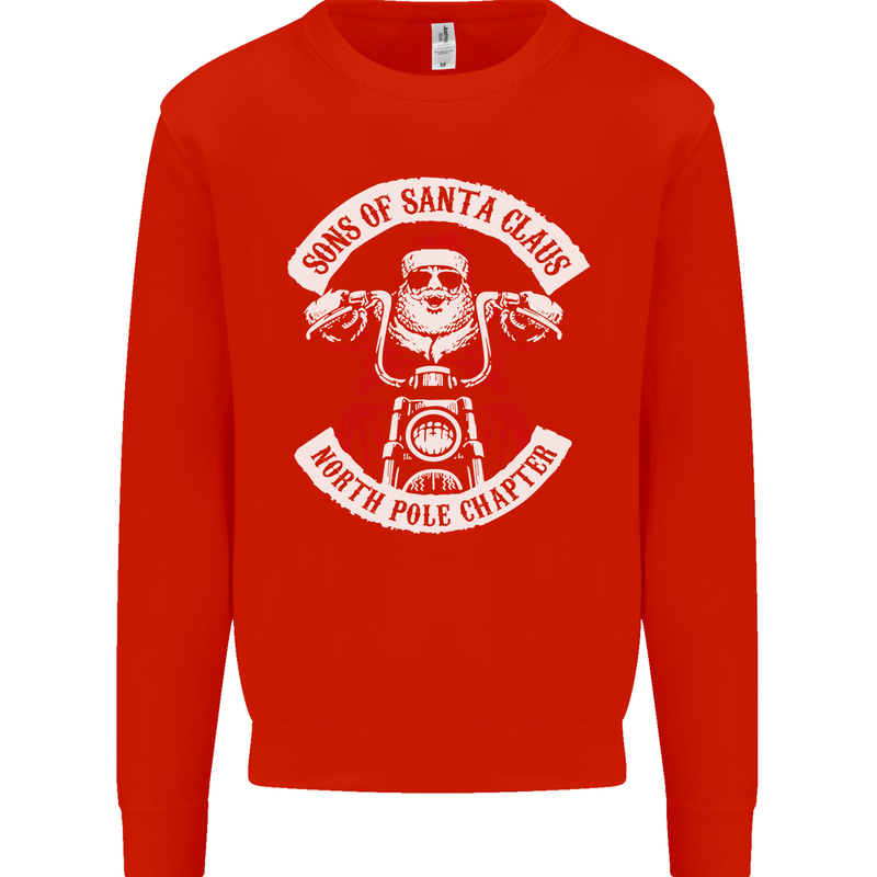 Sons of Santa Biker Motorcycle Christmas Mens Sweatshirt Jumper Bright Red
