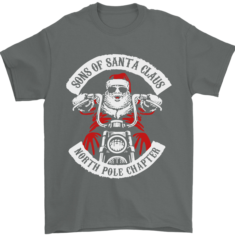 Sons of Santa Biker Motorcycle Christmas Mens T-Shirt Cotton Gildan Charcoal