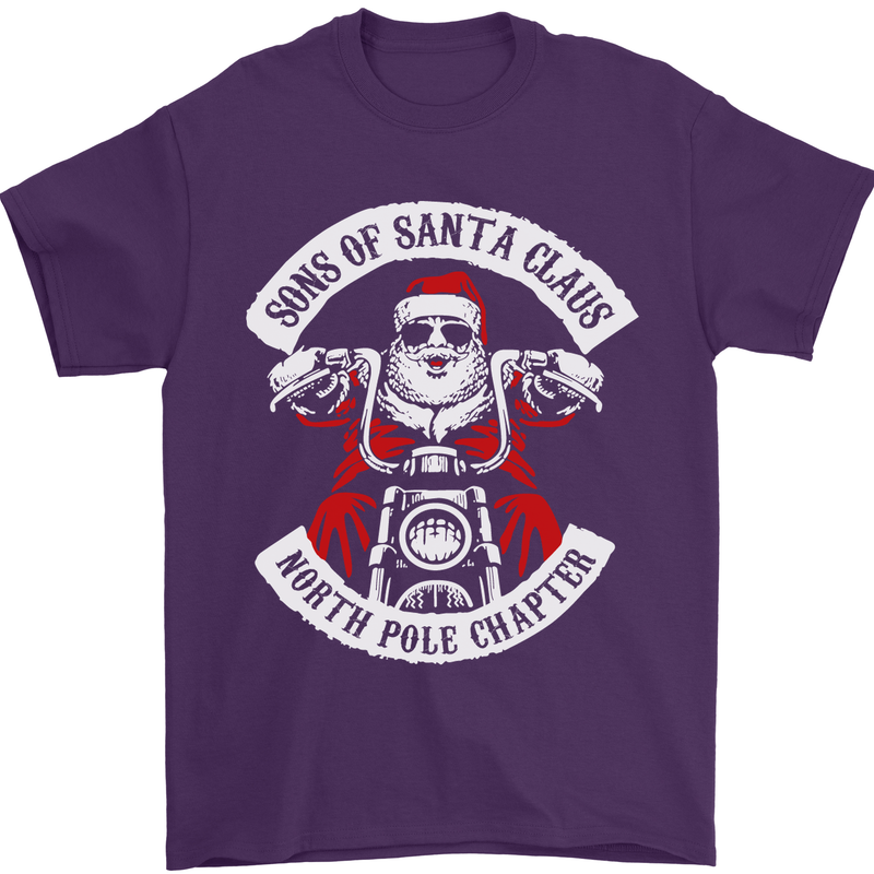 Sons of Santa Biker Motorcycle Christmas Mens T-Shirt Cotton Gildan Purple