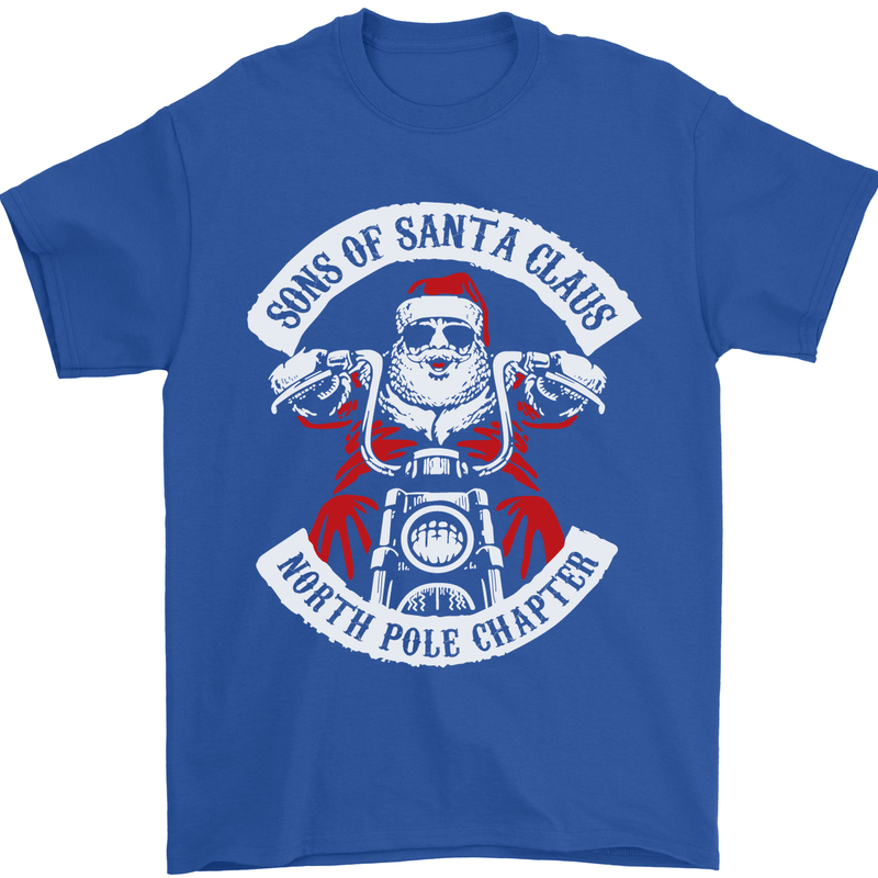 Sons of Santa Biker Motorcycle Christmas Mens T-Shirt Cotton Gildan Royal Blue