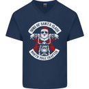 Sons of Santa Biker Motorcycle Christmas Mens V-Neck Cotton T-Shirt Navy Blue