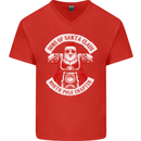 Sons of Santa Biker Motorcycle Christmas Mens V-Neck Cotton T-Shirt Red