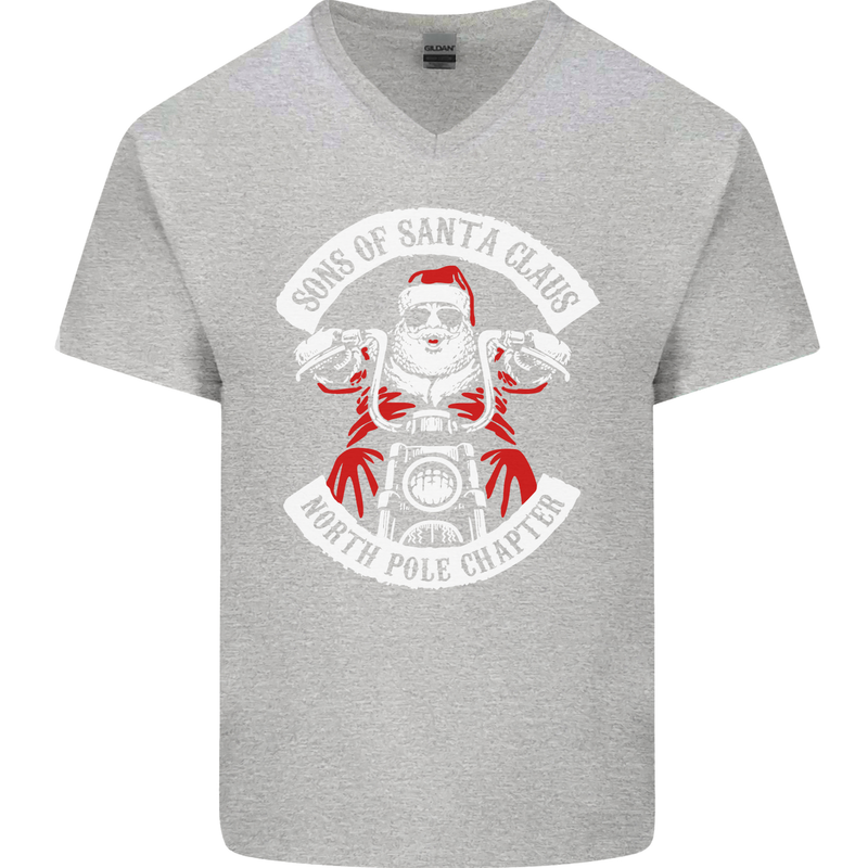 Sons of Santa Biker Motorcycle Christmas Mens V-Neck Cotton T-Shirt Sports Grey