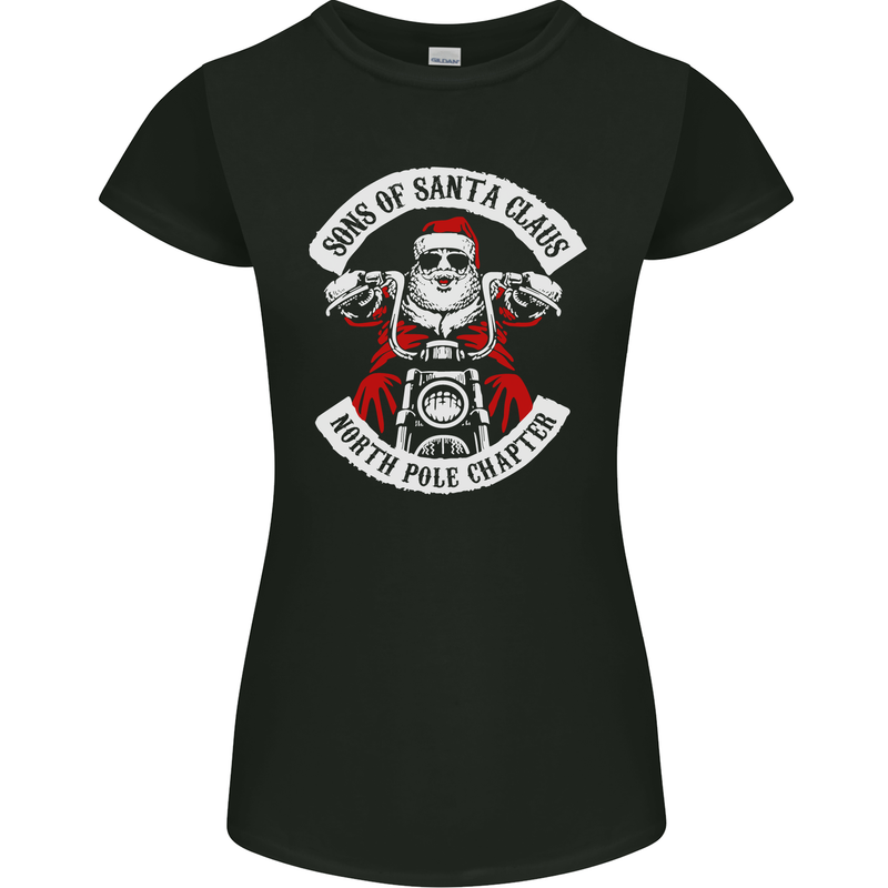 Sons of Santa Biker Motorcycle Christmas Womens Petite Cut T-Shirt Black