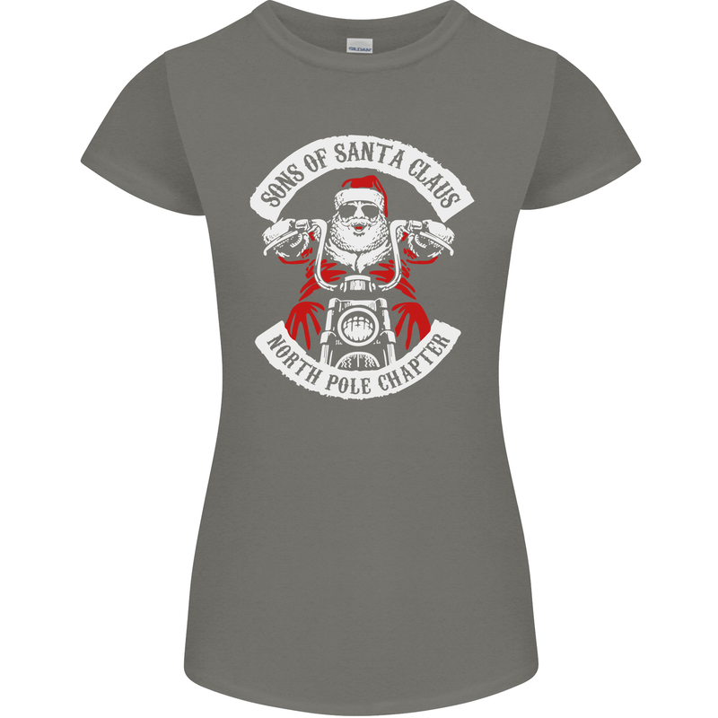 Sons of Santa Biker Motorcycle Christmas Womens Petite Cut T-Shirt Charcoal