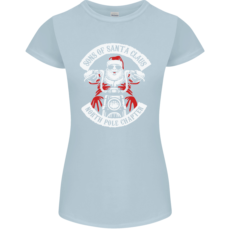 Sons of Santa Biker Motorcycle Christmas Womens Petite Cut T-Shirt Light Blue